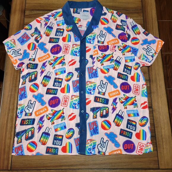 Trinity Collective SS Pink Full Button Up LGBTQ+ Unisex Shirt - Size XXL - Picture 1 of 6